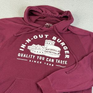 IN N OUT Burger Hoodie Men XXL Maroon Pullover Fleece Sweatshirt Graphic Sweater
